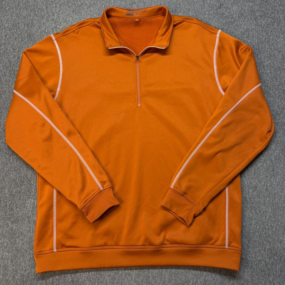 Nike Golf Therma-FIT Mens Large Orange Quarter Zip Fleece Pullover 416574-869
